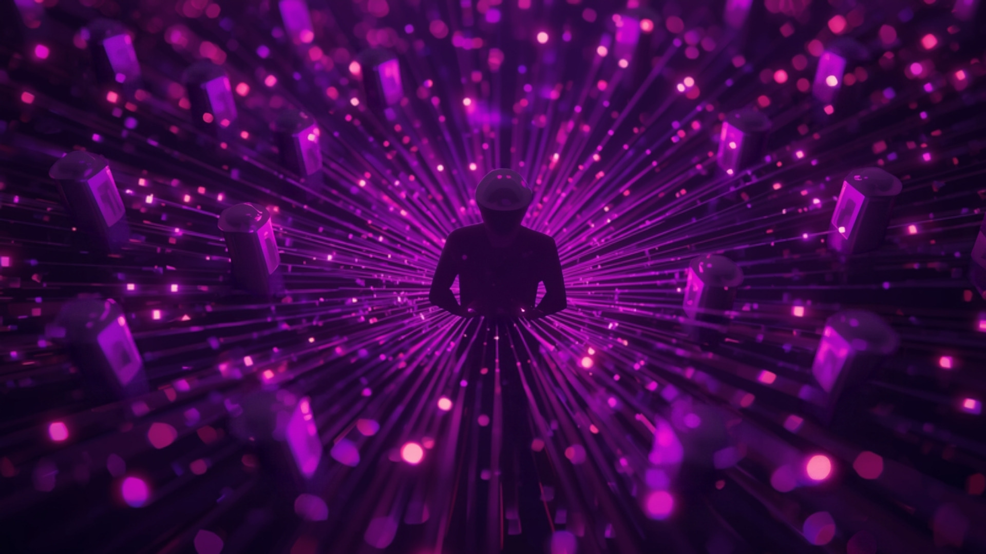 Storage nodes with glowing threads weaving between them and one node dark