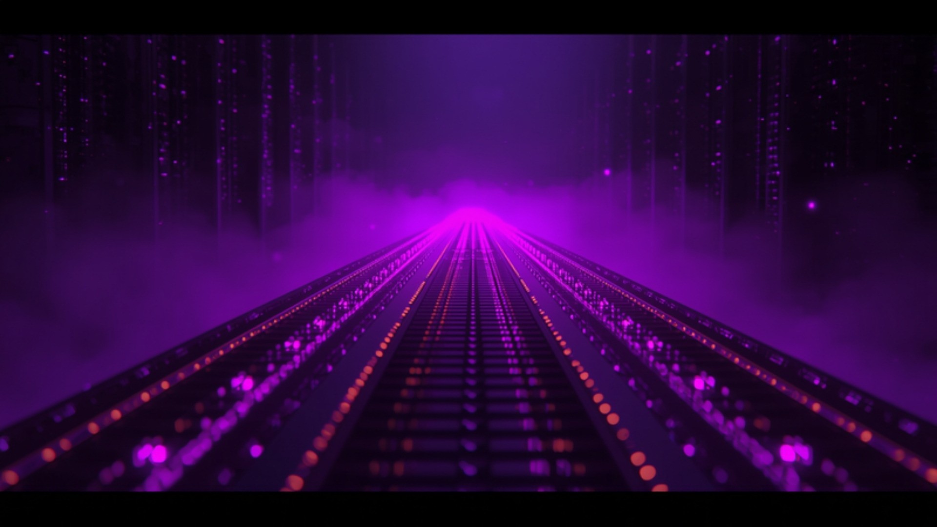 Streams of violet data blocks diverging at a checkpoint, some marked and diverted, in a dark data center